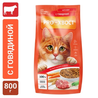 PROХВОСТ Сухой корм для кошек с говядиной, 800 г